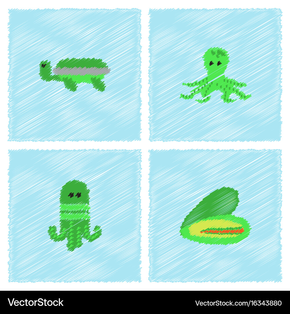 Seabed stock collection in hatching style vector image