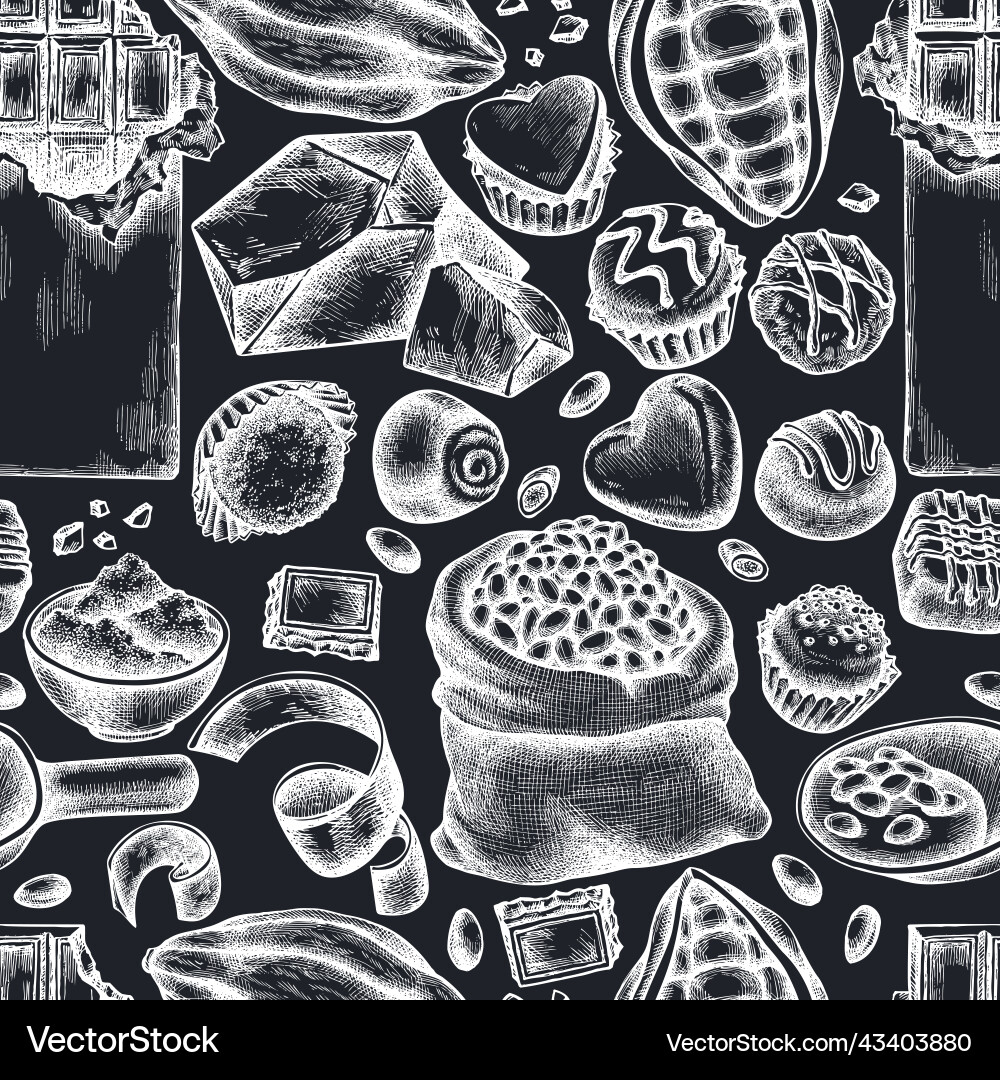 Seamless pattern with hand drawn chalk cocoa beans Seamless pattern with hand drawn chalk cocoa beans vector image
