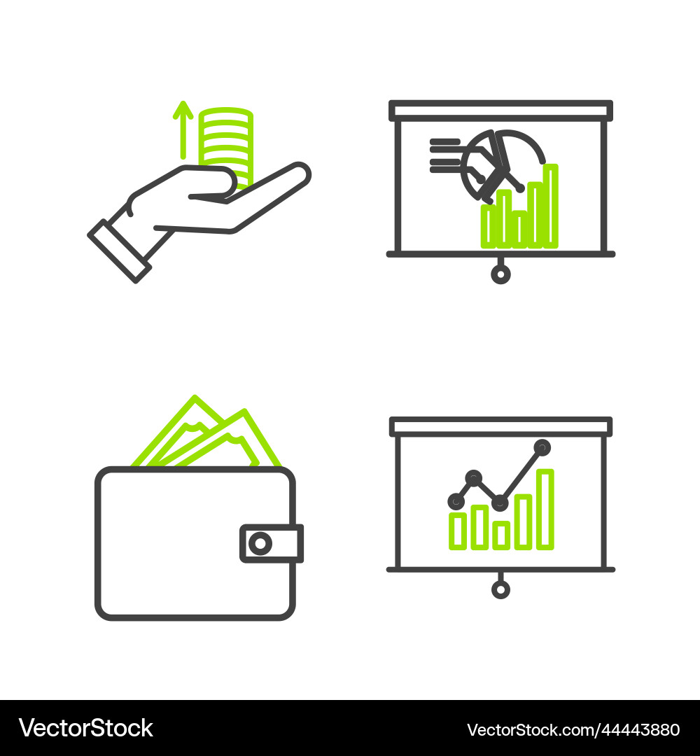 Set line board with graph chart wallet stacks Set line board with graph chart wallet stacks vector image