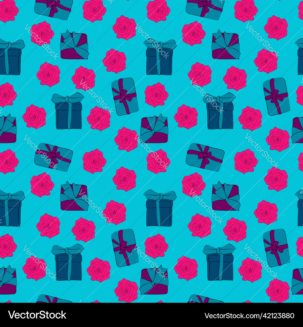 Set of gift seamless patterns with boxes bows Set of gift seamless patterns with boxes bows vector image