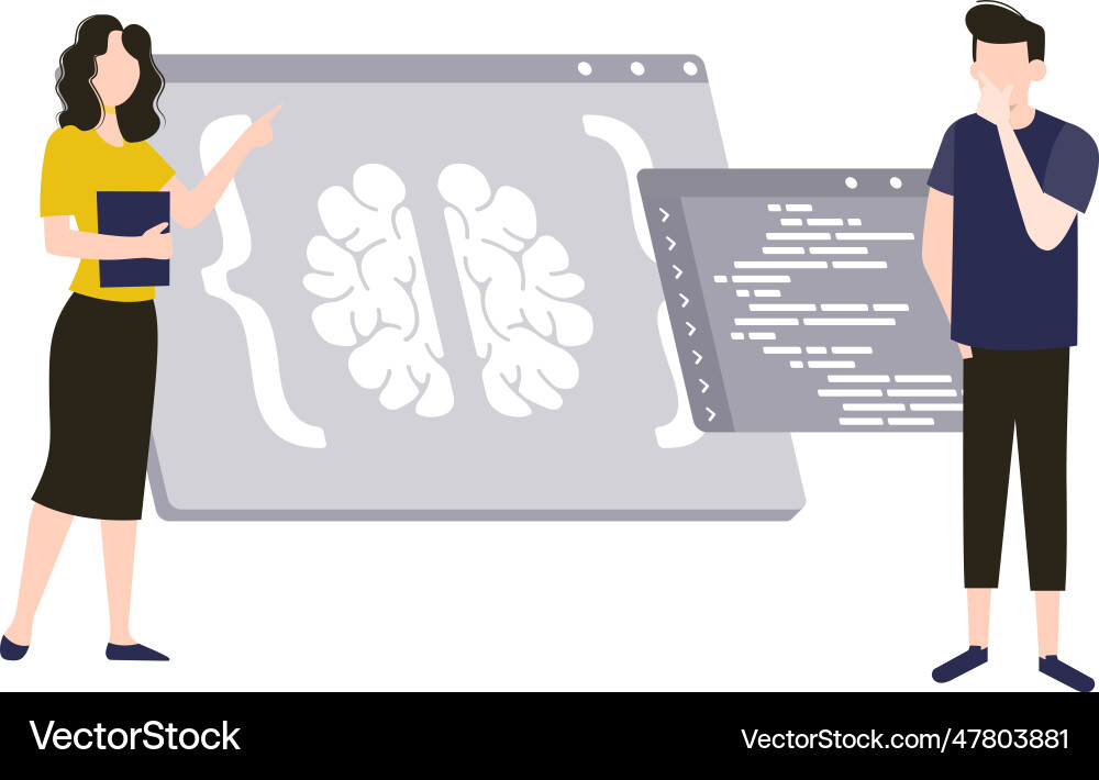 Boy and girl working on brain programming vector image