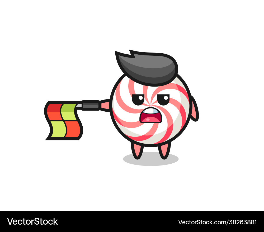 Candy character as line judge hold flag Candy character as line judge hold flag vector image