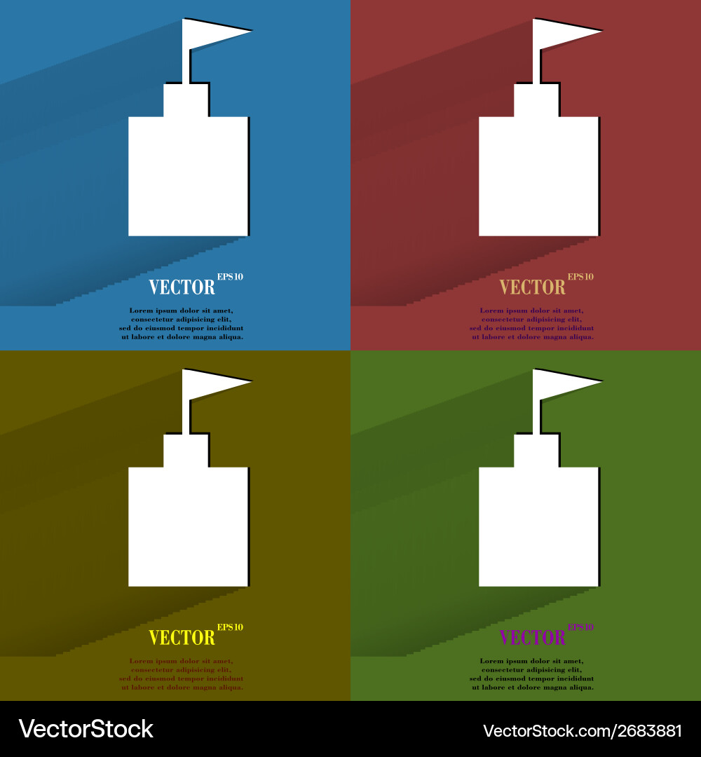Color set tower flat modern web button with long vector image