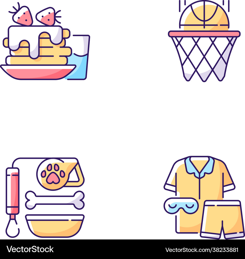 Daily student routine rgb color icons set Vector Image