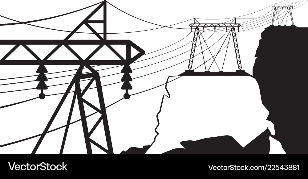 Eine Stromleitung geht durch den Berg Eine Stromleitung geht durch den Berg vektorbild