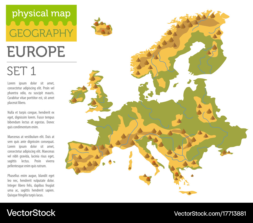 Flat europe physical map constructor elements vector image