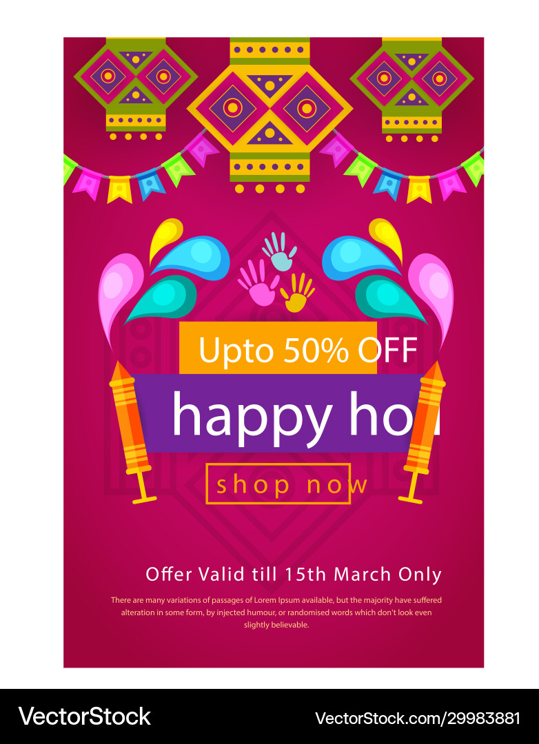 Happy holi festival poster design vector image