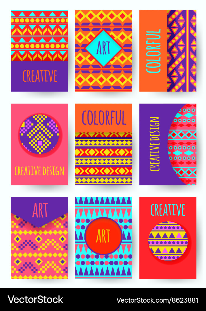 Hippie card with colorful pattern set vector image