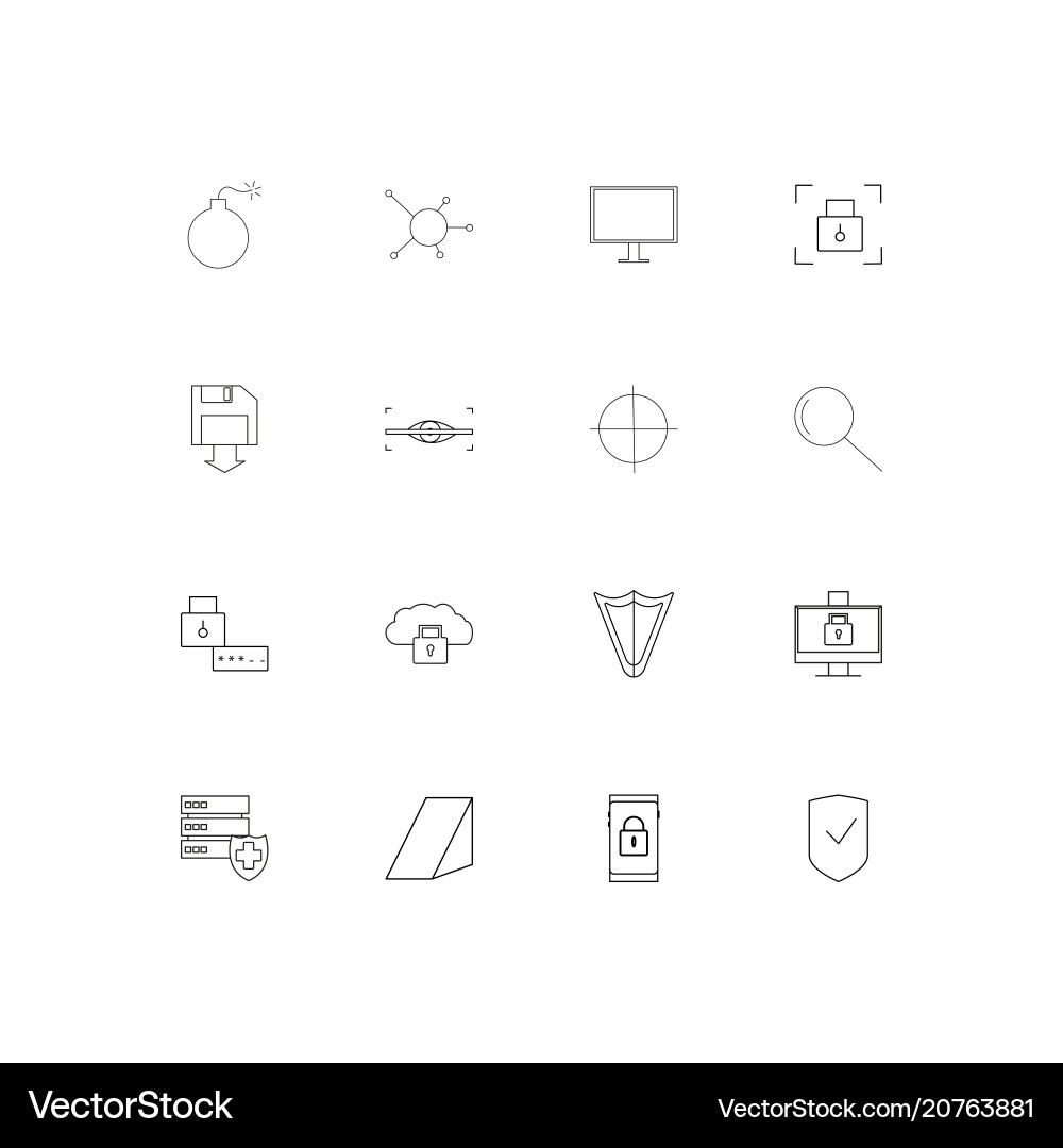 Internet security linear thin icons set outlined vector image