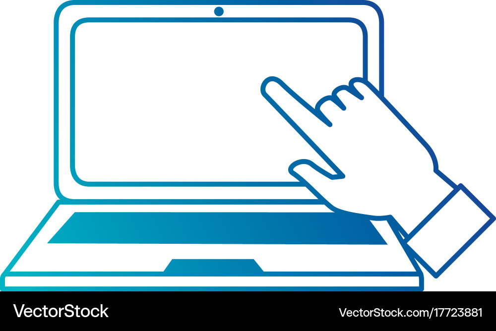 Laptop computer with hand user touching vector image
