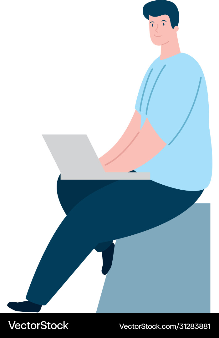 Man using face mask with laptop isolated icon Man using face mask with laptop isolated icon vector image
