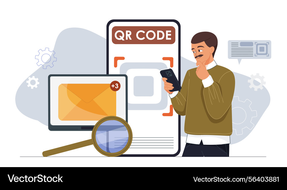 Mann Scannen qr Code mit Smartphone Mann Scannen qr Code mit Smartphone Vektorbild