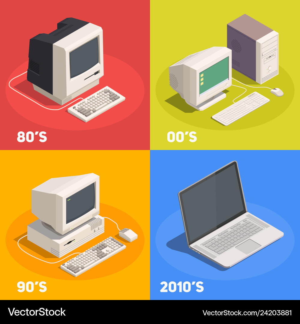 Retro Computer Icons - Isometric Vector Image