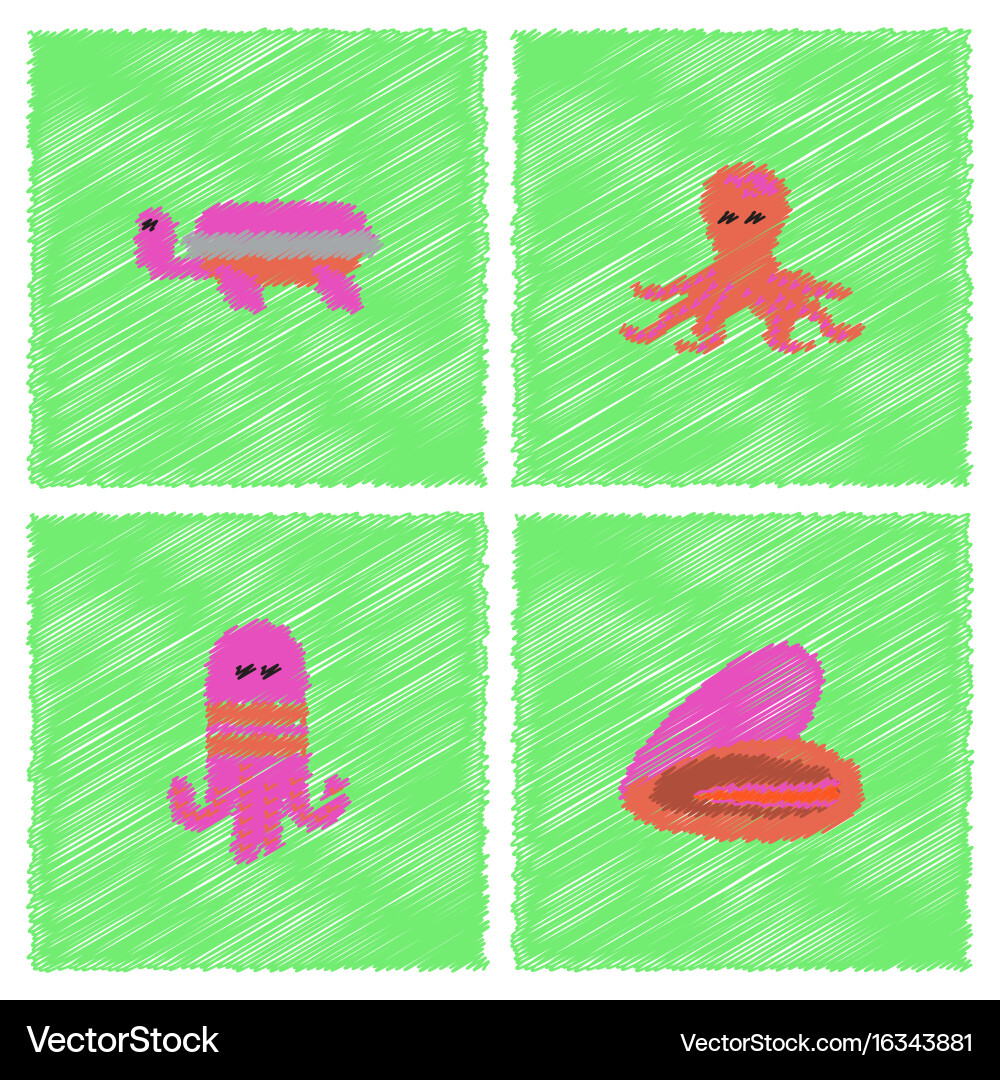 Seabed stock collection in hatching style Vector Image
