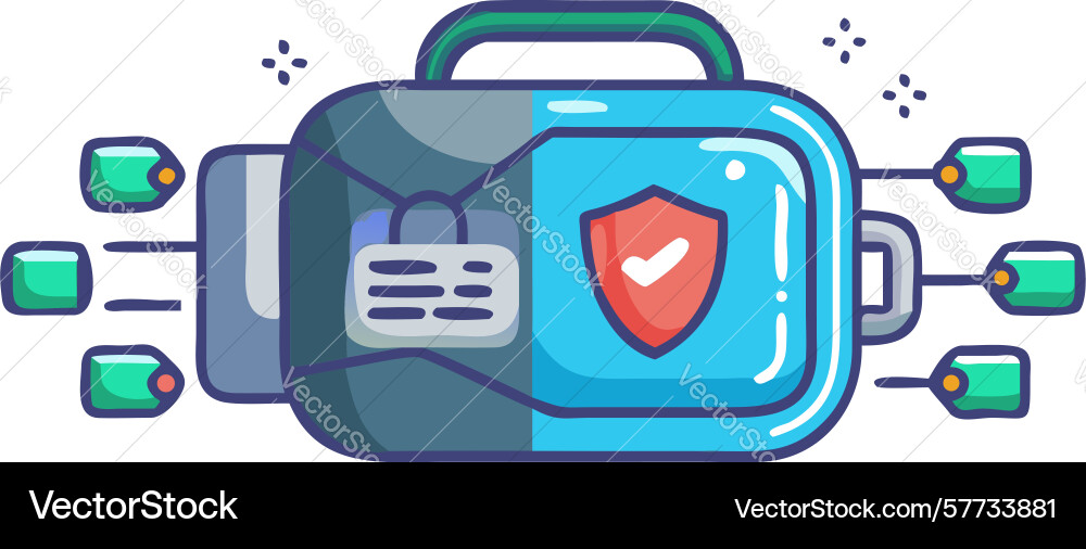 Secure tech briefcase icon with data protection vector image