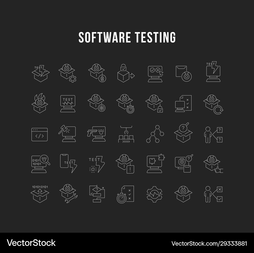 Set line icons software testing Set line icons software testing vector image