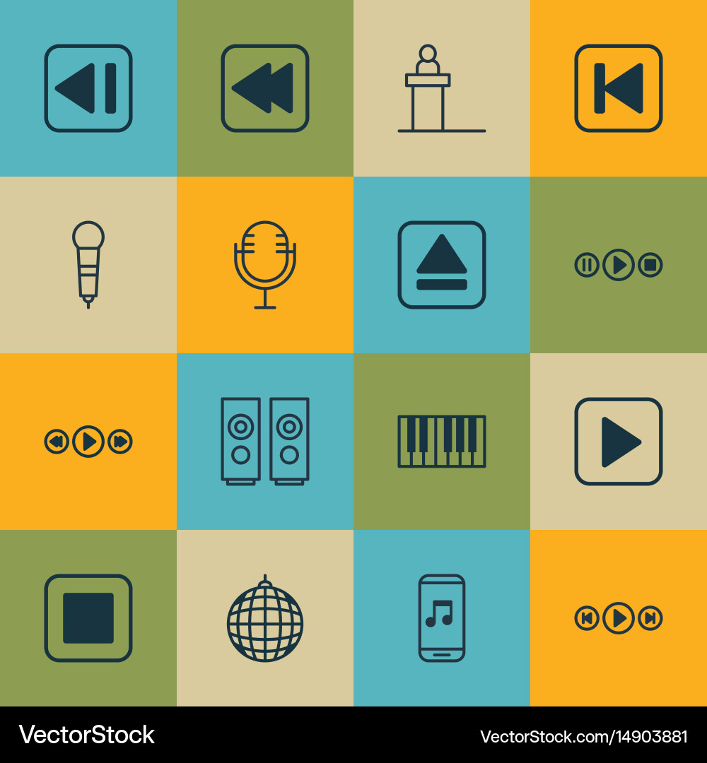 Set of 16 audio icons includes stop button song vector image