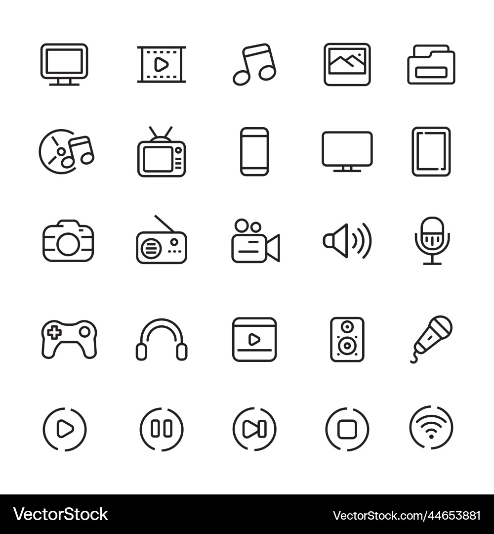 Set of multimedia icons with linear style Set of multimedia icons with linear style vector image