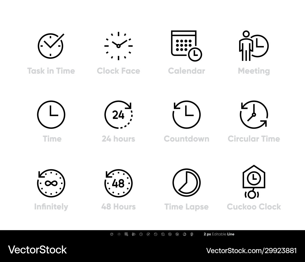 Task and time icons set clock calendar meeting Task and time icons set clock calendar meeting vector image