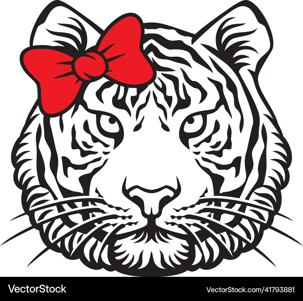 Tiger Head with Red Bow vector image