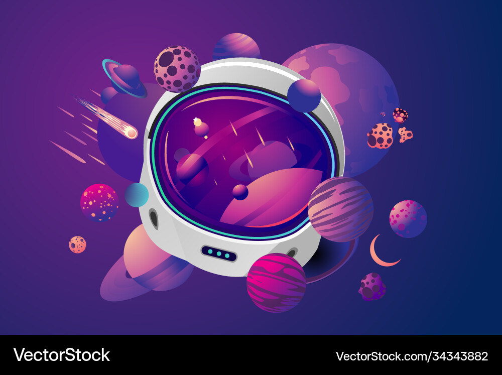 Astronaut Helmet in Space Vector Image