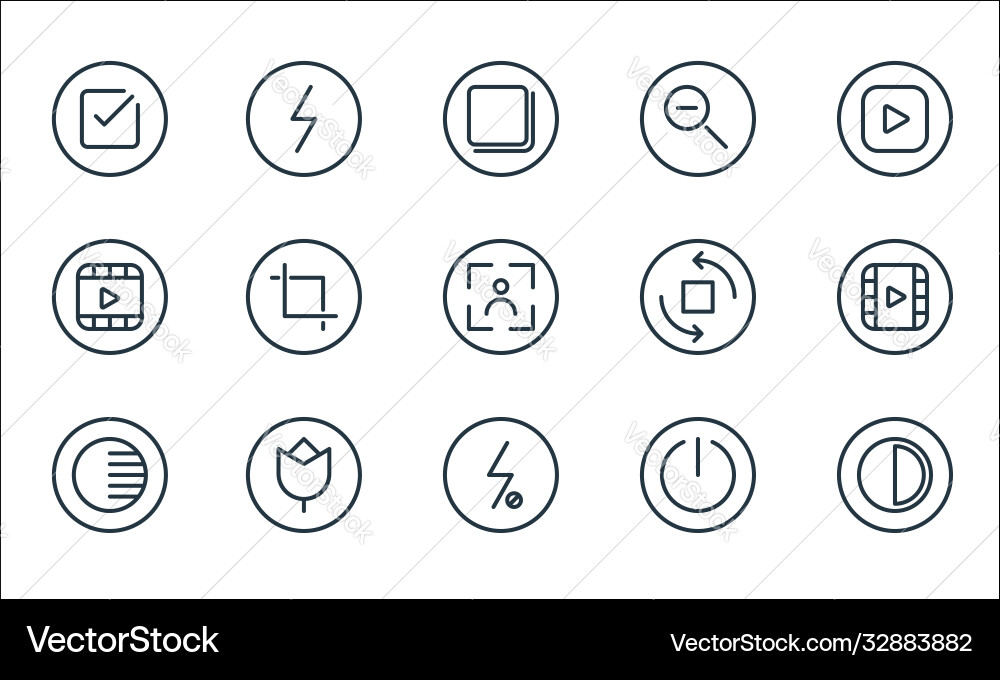 Camera line icons linear set quality Camera line icons linear set quality vector image
