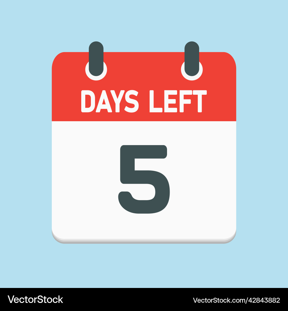 Countdown daily page calendar icon - 5 days left Vector Image