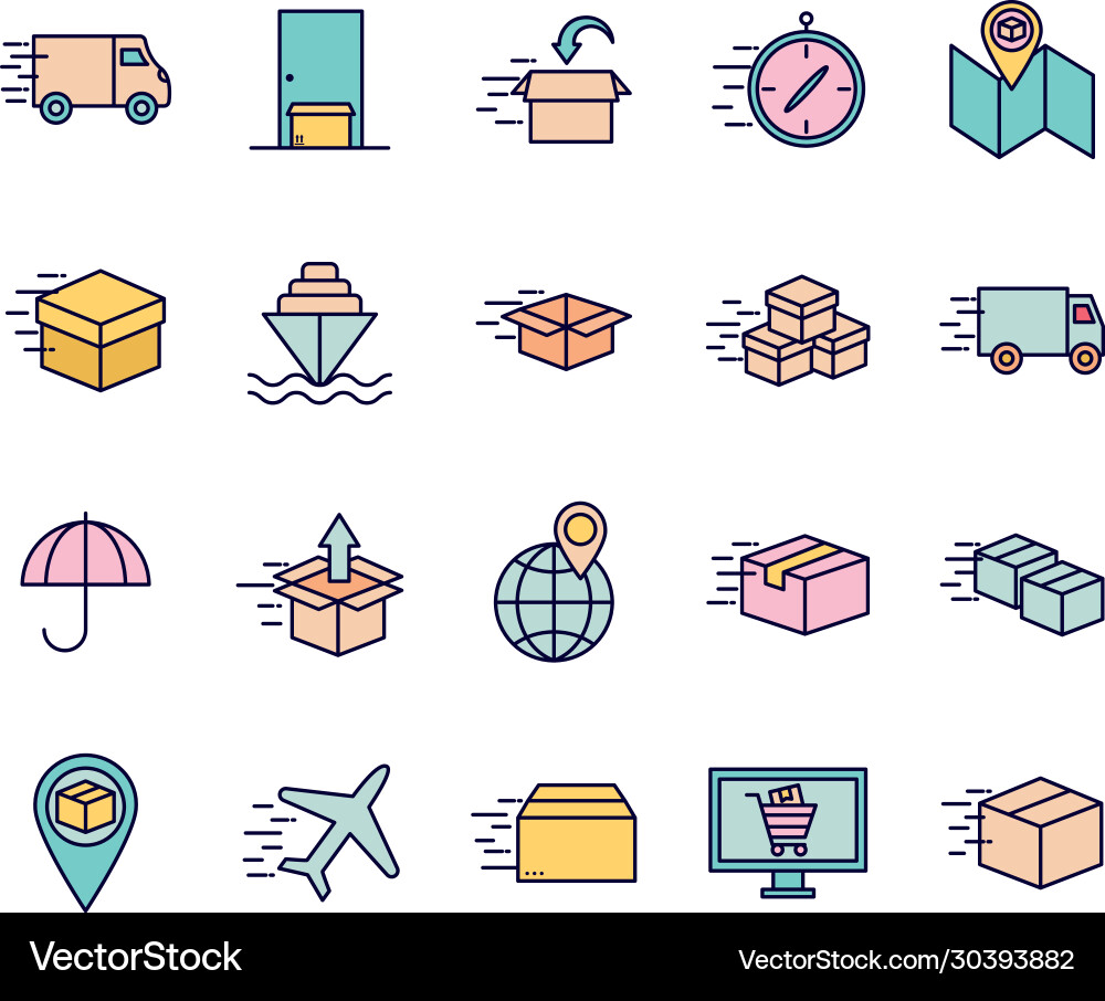 Fast delivery line and fill style icon set vector image