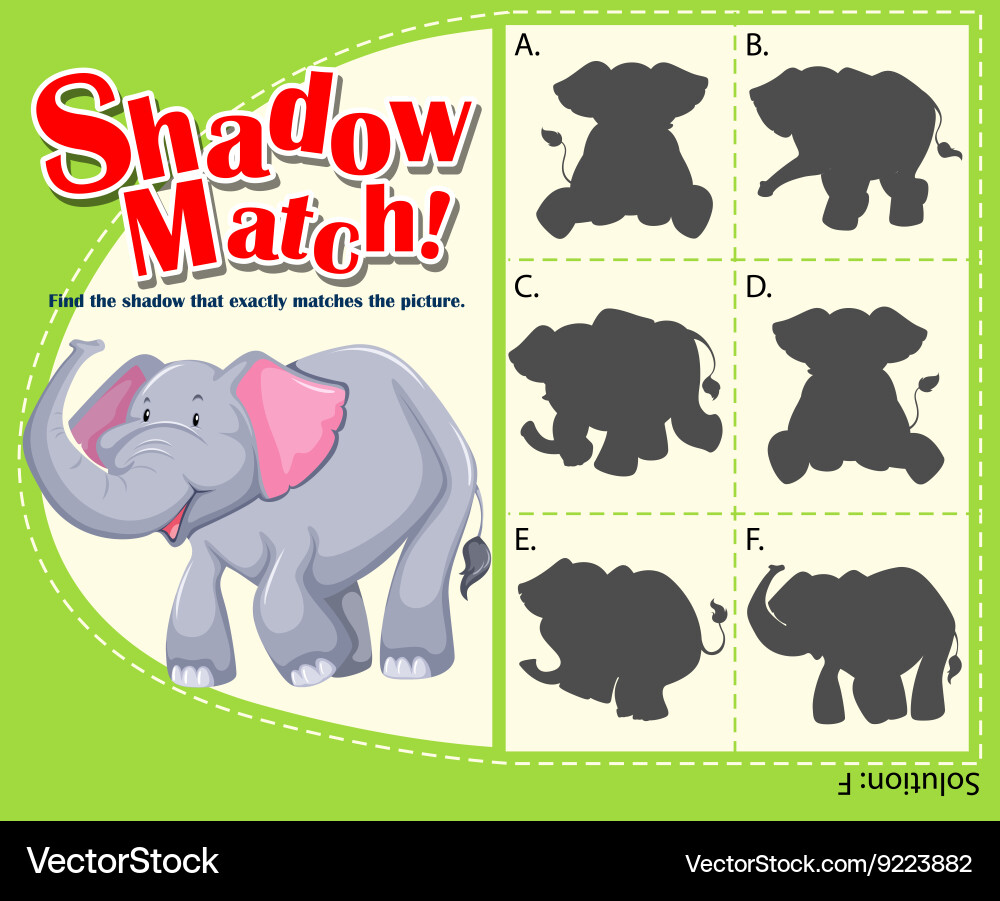Game template for shadow matching elephant vector image