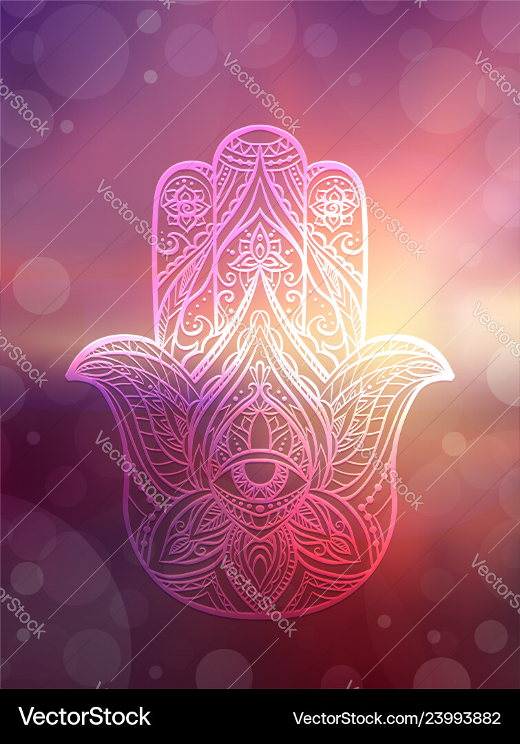 Hamsa with boho pattern on blurred Hamsa with boho pattern on blurred vector image