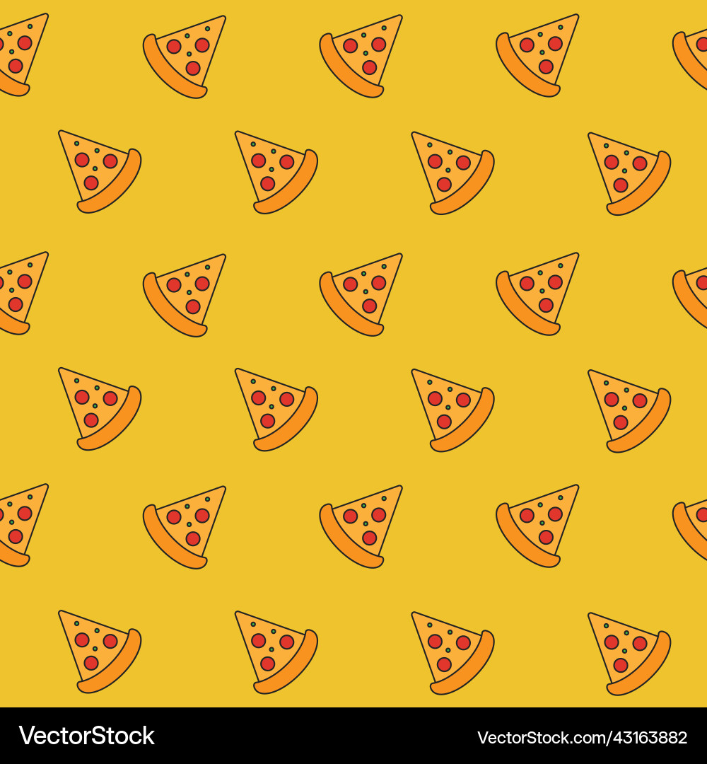 Seamless pattern with pizza slice icons on yellow Seamless pattern with pizza slice icons on yellow vector image