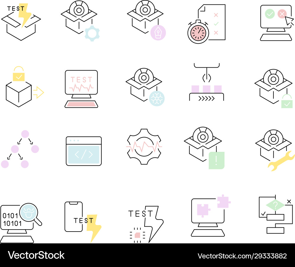 Set line icons software testing Set line icons software testing vector image