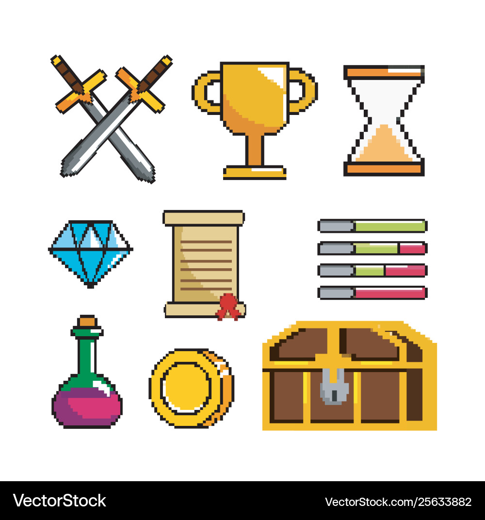 Set pixelated videogame scene and digital Set pixelated videogame scene and digital vector image