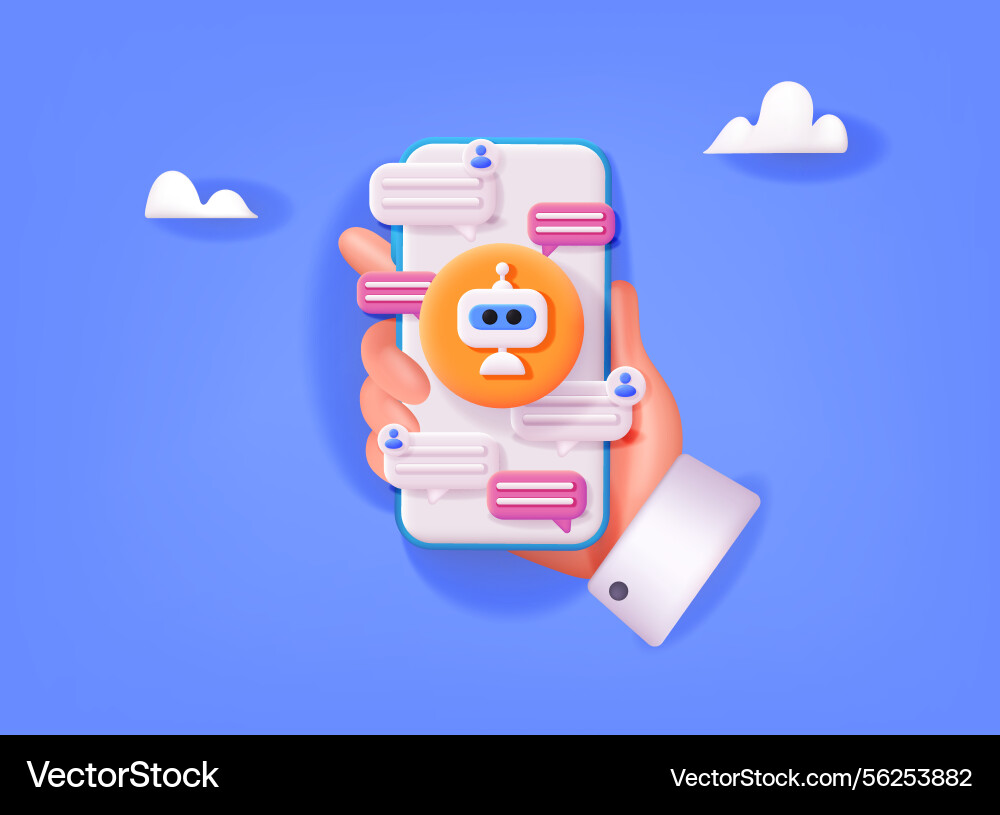 Smartphone with chatbot controlled virtual Smartphone with chatbot controlled virtual Vector Image