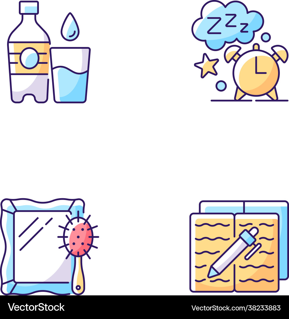Daily schedule and routine rgb color icons set vector image