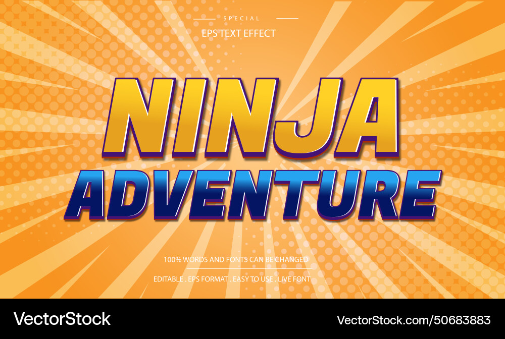 Editable text effect ninja adventure style 3d Editable text effect ninja adventure style 3d Vector Image