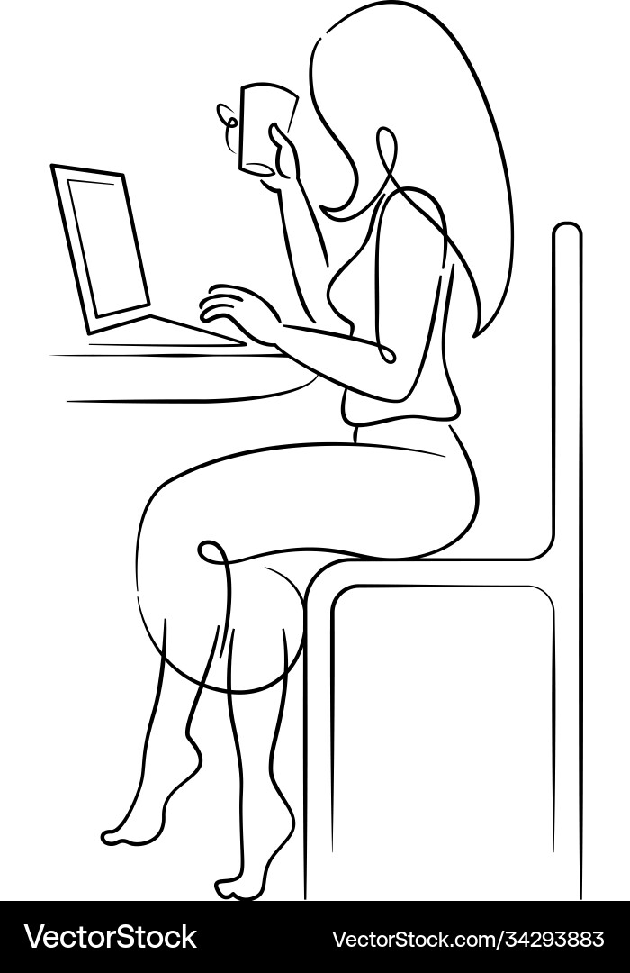 Junge Frau Mädchen mit langen Haaren arbeitet an einem Laptop Junge Frau Mädchen mit langen Haaren arbeitet an einem Laptop vektorbild