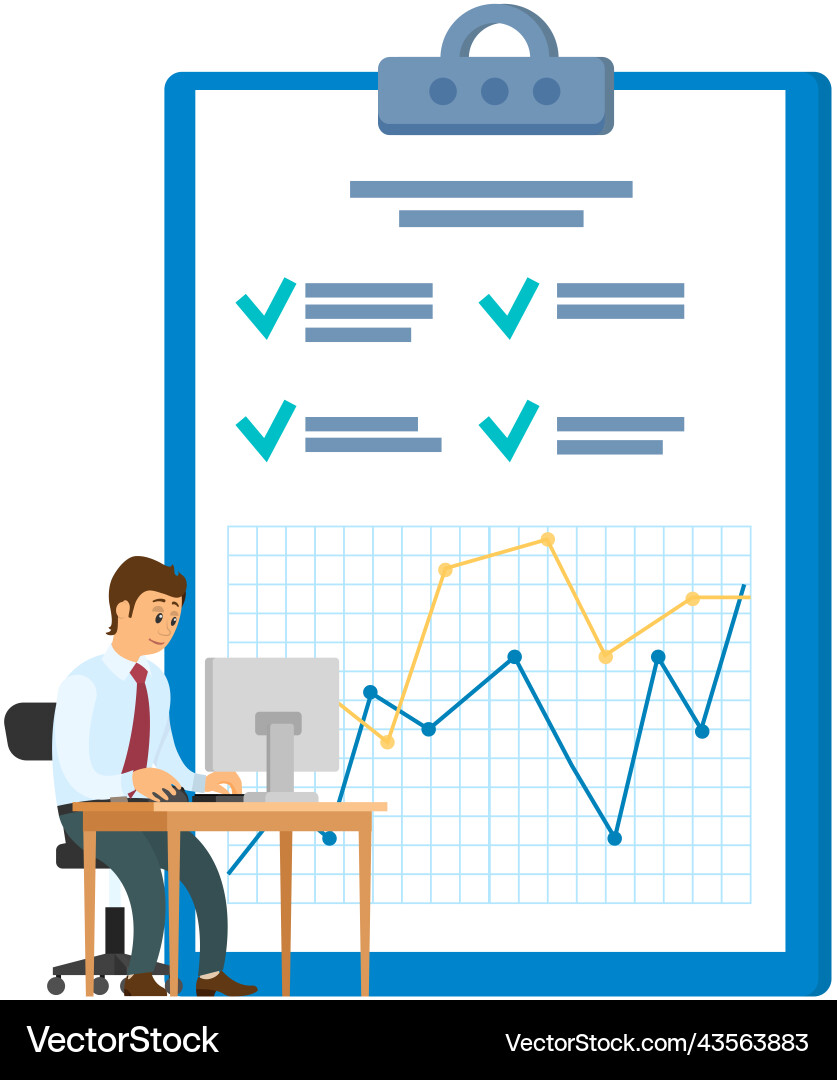 Man analyses digital report with data statistical Vector Image