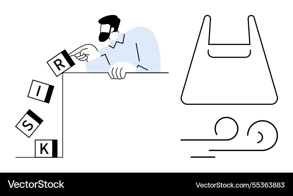 Man calculating risk by placing lettered blocks Man calculating risk by placing lettered blocks vector image