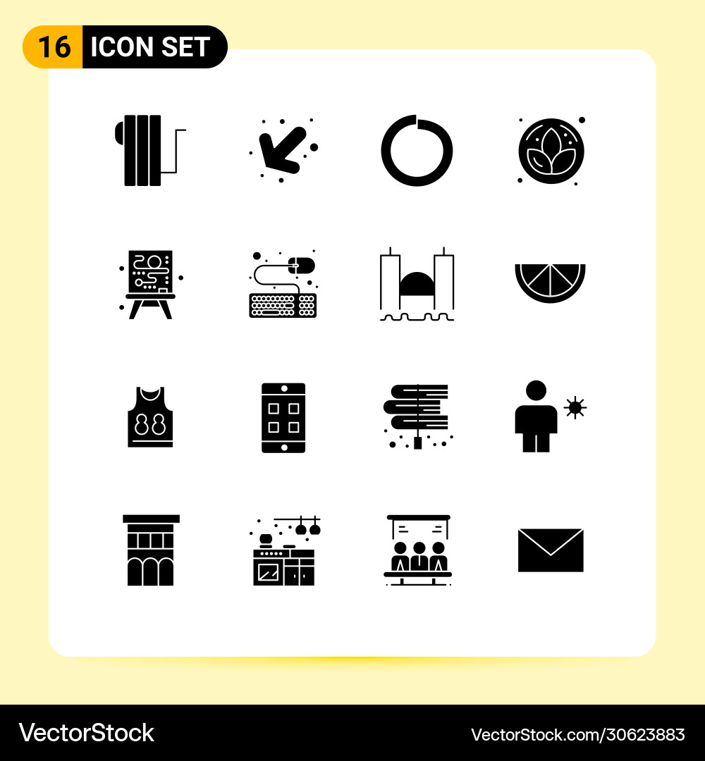 Set 16 solid glyphs on grid for keyboard Vector Image