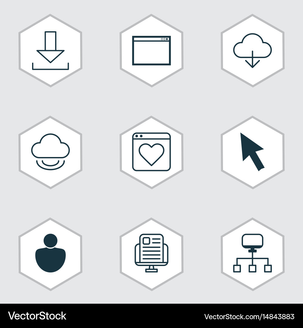 Set of 9 internet icons includes program save vector image