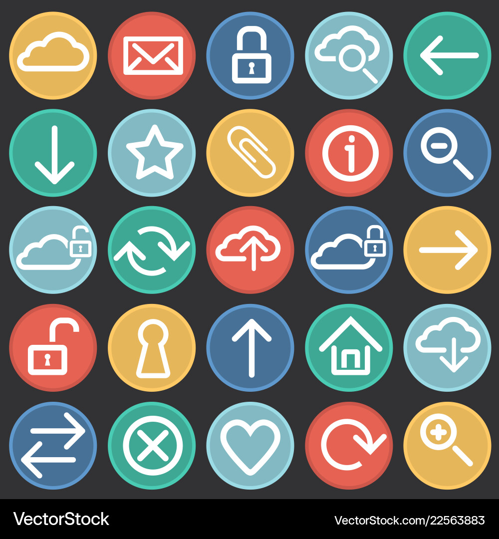 Web developer basic set on color circles black Web developer basic set on color circles black vector image