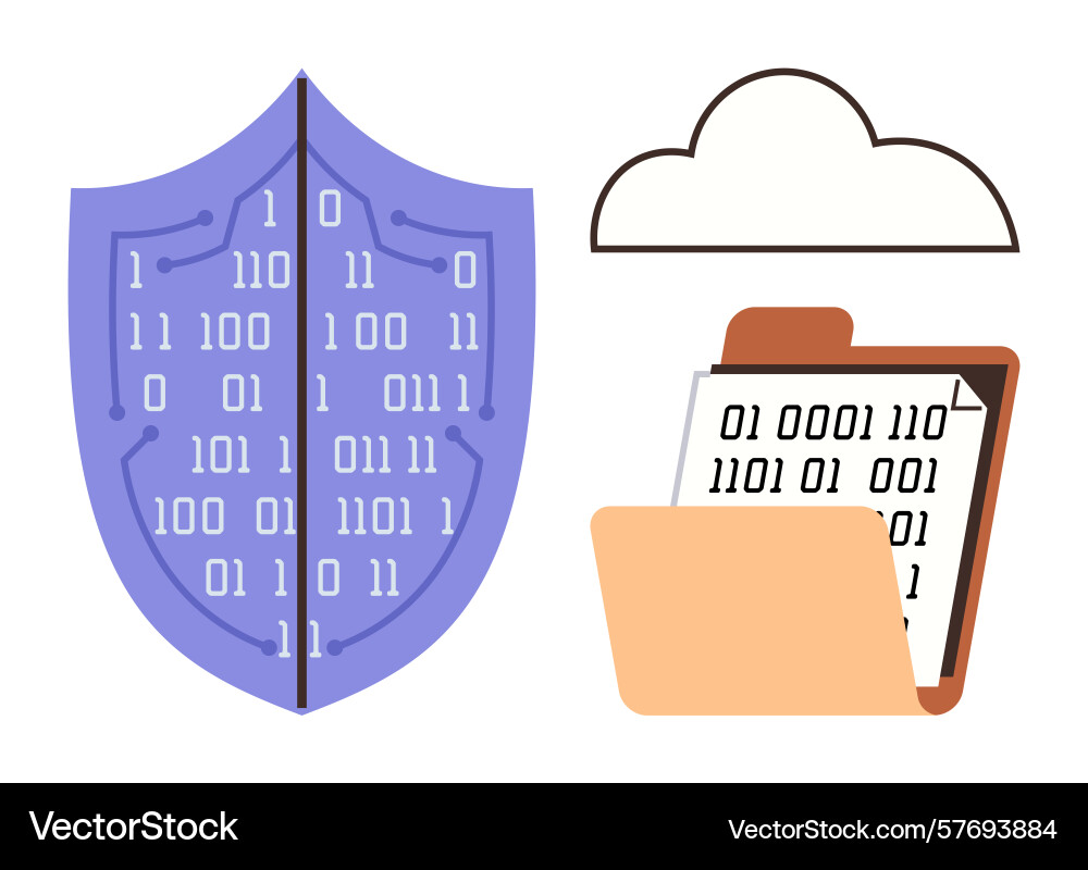 Cybersecurity concept with shield binary code Cybersecurity concept with shield binary code vector image
