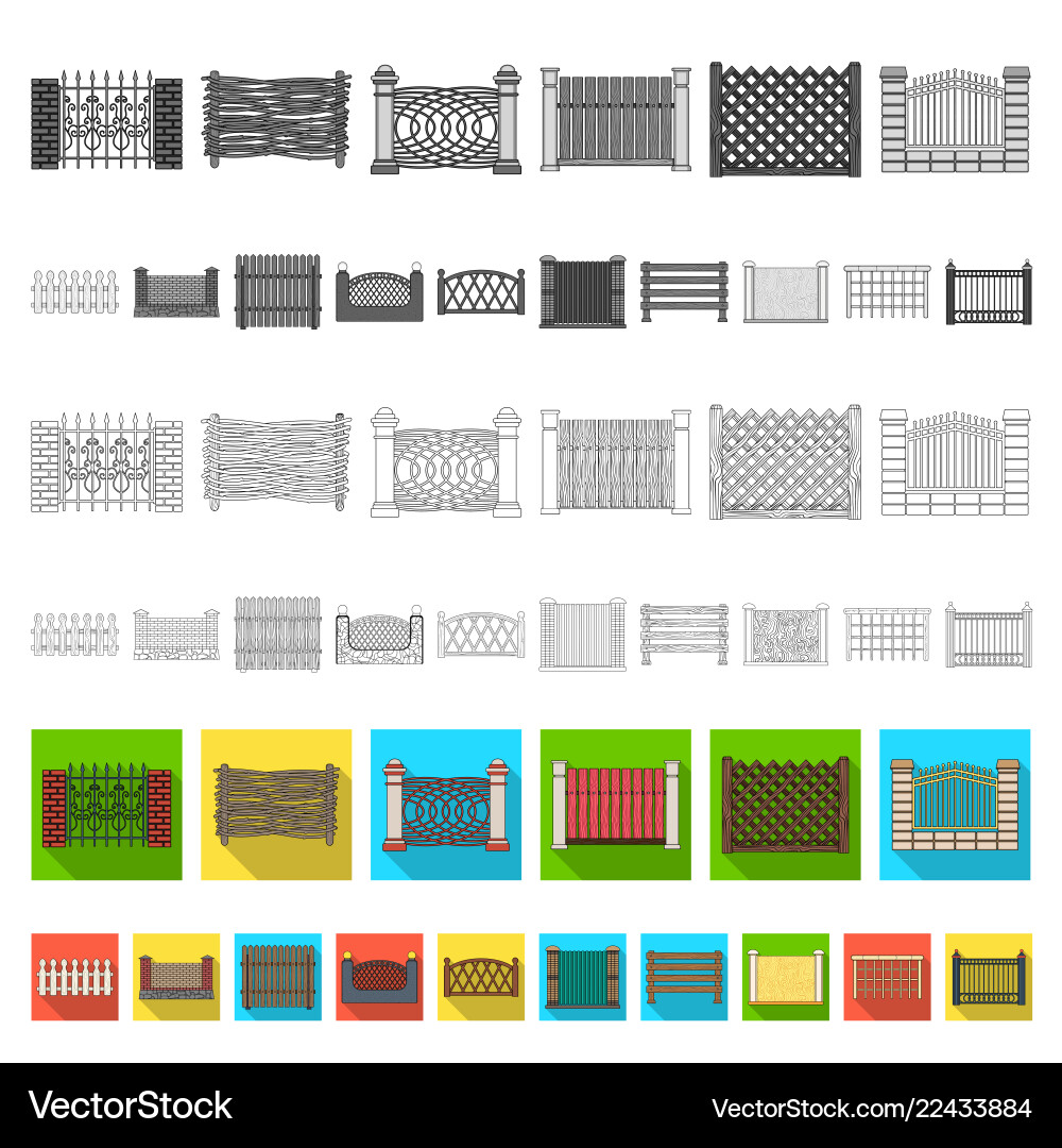 Different fence flat icons in set collection Vector Image