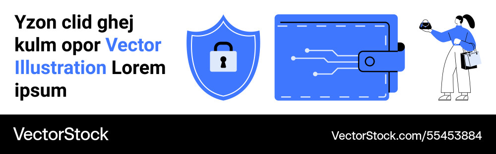 Digital wallet security shield with lock Digital wallet security shield with lock vector image