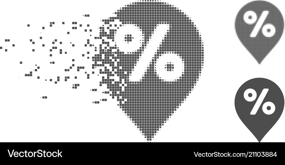 Disintegrating pixel halftone percent map marker Disintegrating pixel halftone percent map marker vector image