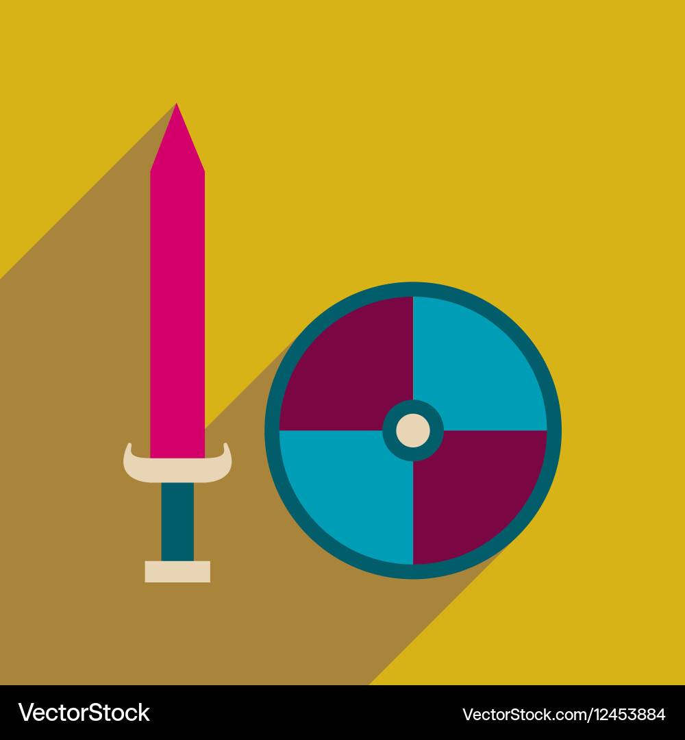 Flat web icon with long shadow sword shield vector image