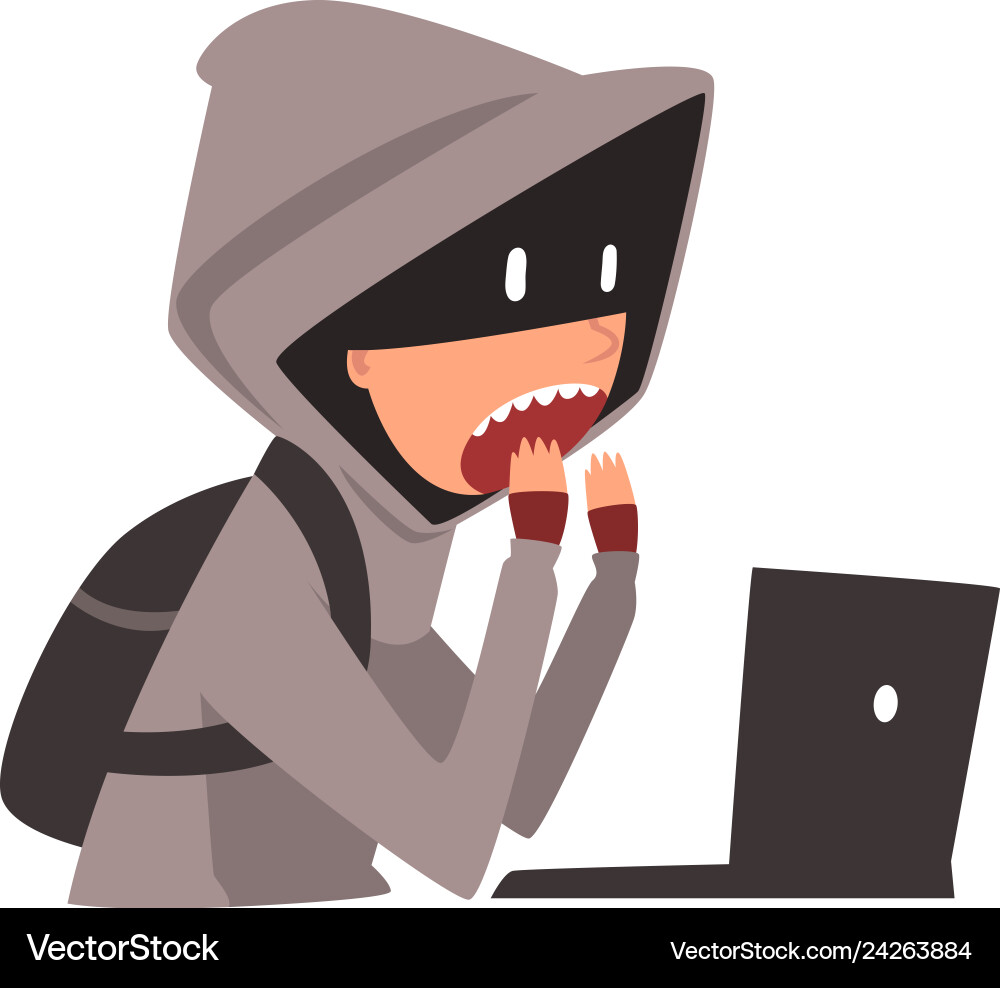 Hacker in hoodie and mask trying to cyber attack vector image