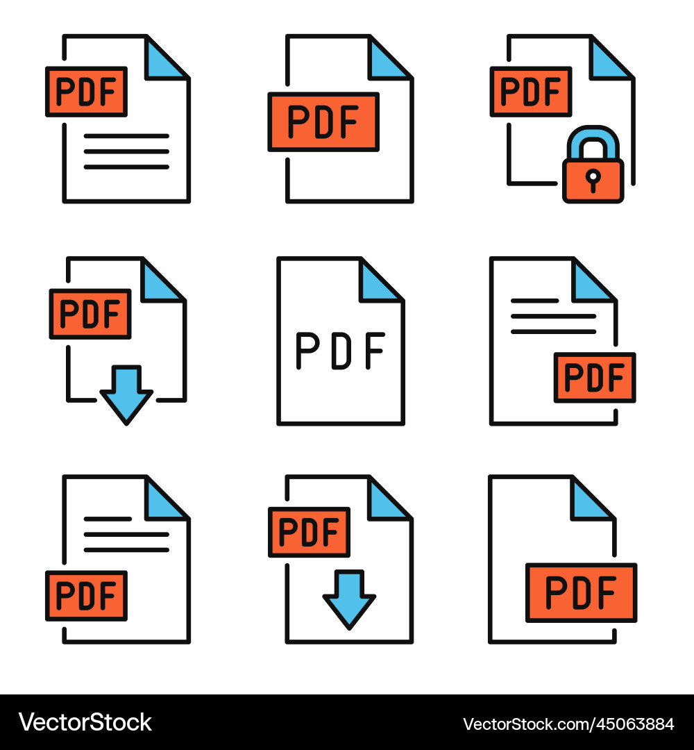 PDF Icon Set - Line Style Royalty Free Vector Image