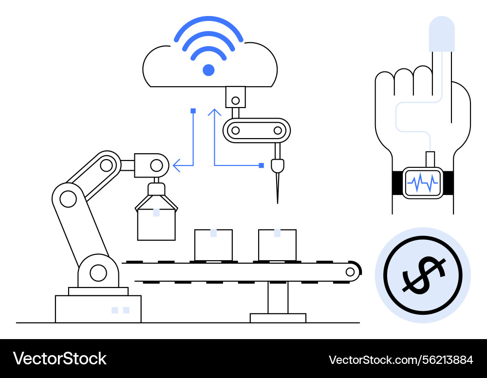 Smart automation with robotic arm iot cloud Smart automation with robotic arm iot cloud vector image